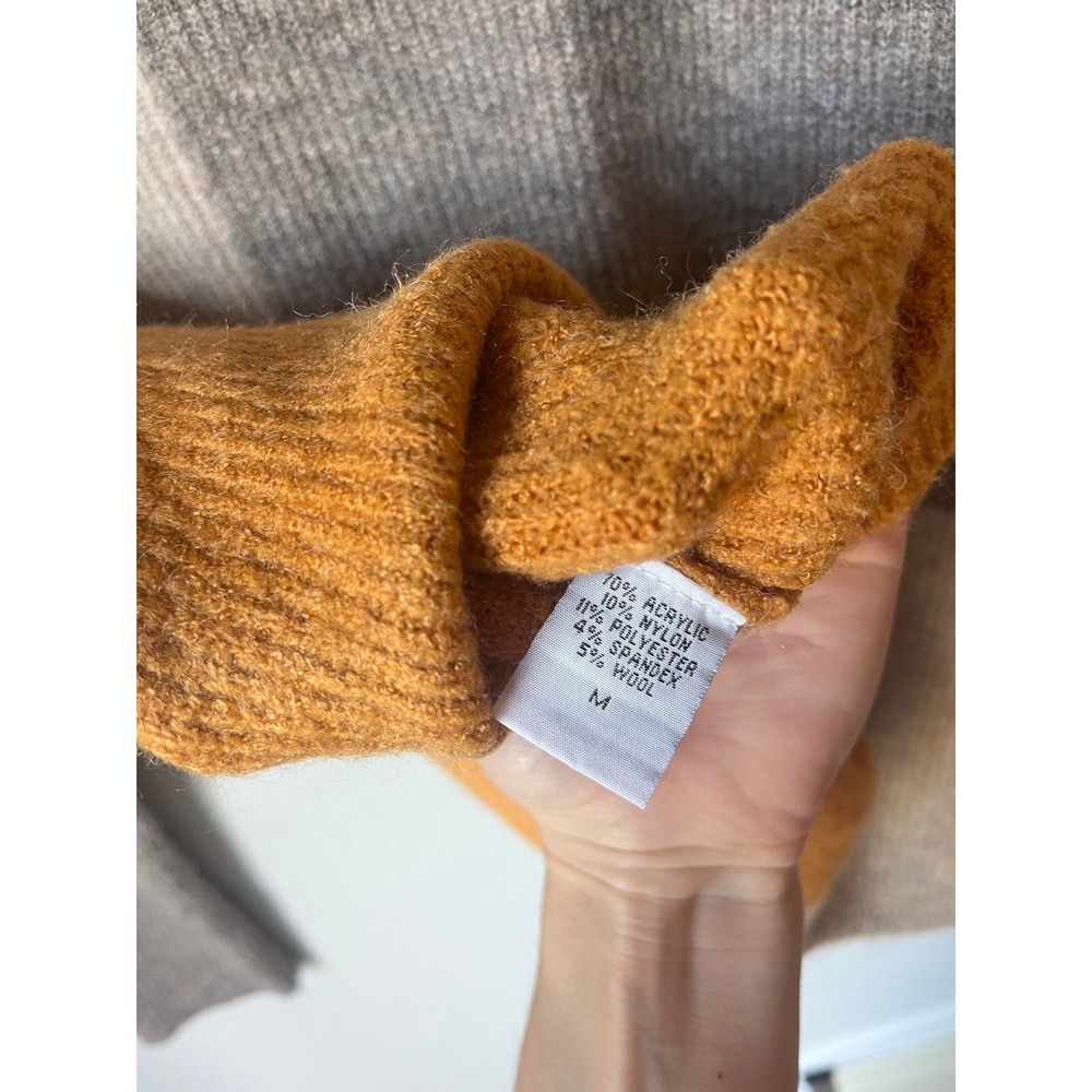 Keren Hart Women Colorblock Ribbed Knit Sweater Mock Neck Brown Beige Mustard M - Picture 4 of 4